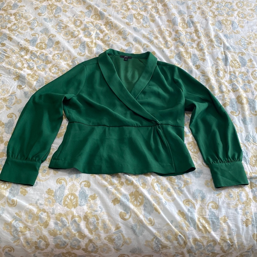 Emerald green blouse with side zipper. Size 12. J. Crew.